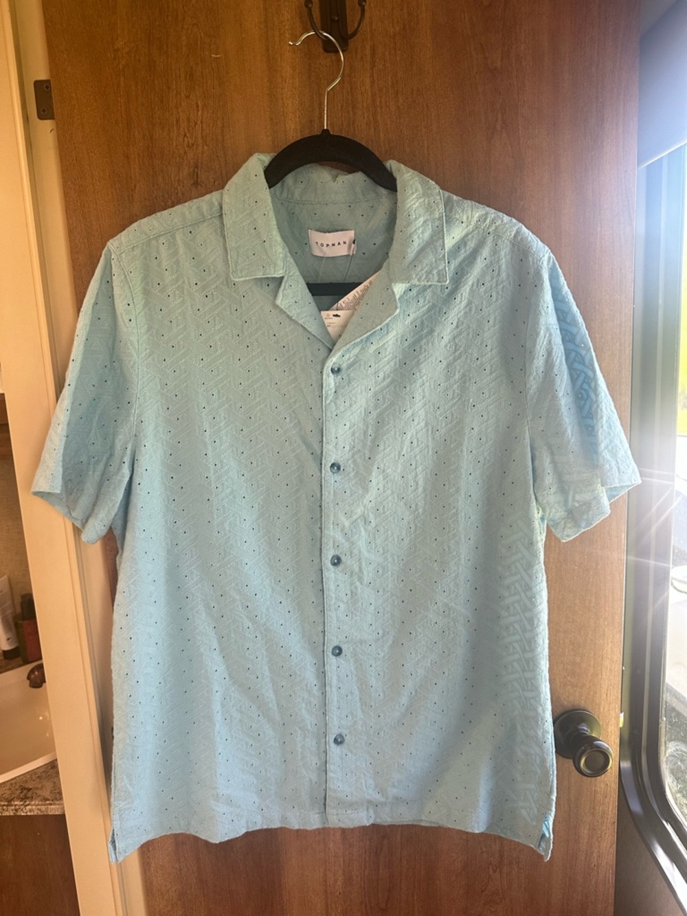 Topman Short Sleeve Button-Up Shirt in Light Blue Medium new  Chest 40” L 27”